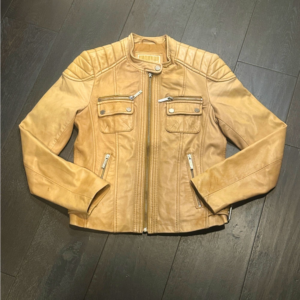 Michael Kors Tan 💯 Leather Moto Jacket